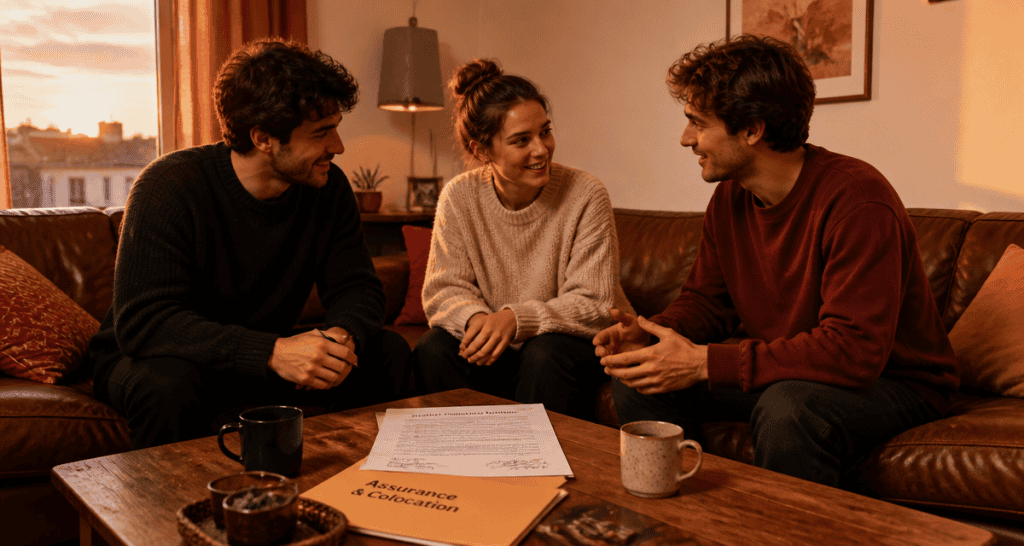 Assurance habitation et colocation, colocataires discutant du contrat