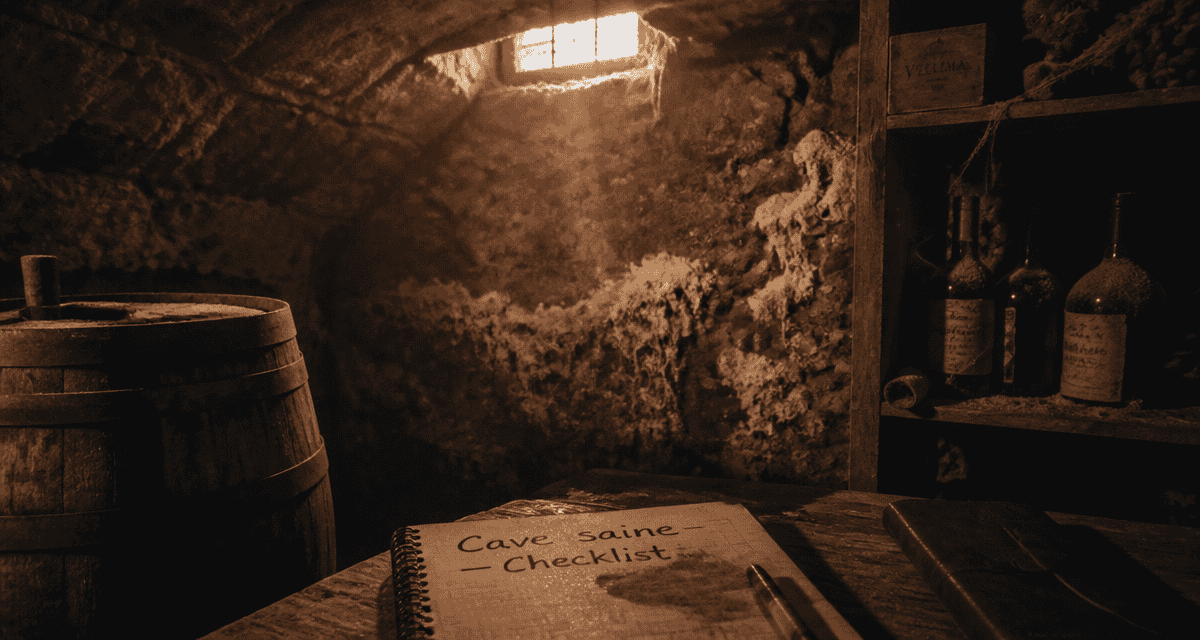 Cave humide danger avec moisissures et salpêtre