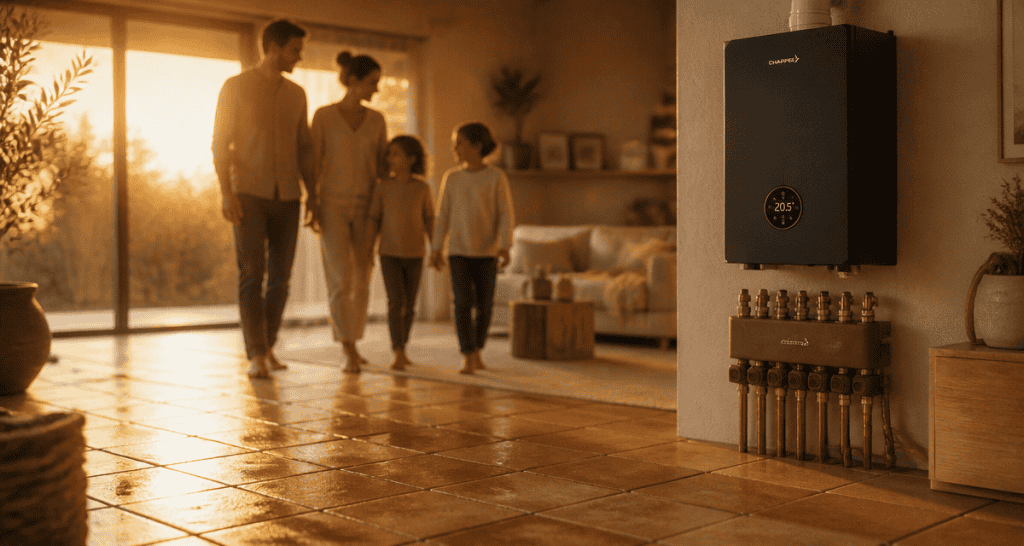 chauffage par le sol gaz dans salon moderne