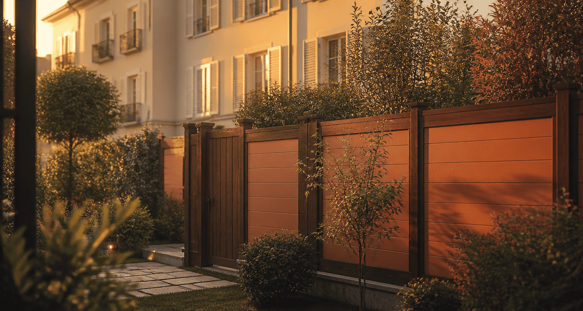 clôture jardin privatif copropriété bois et panneaux terracotta