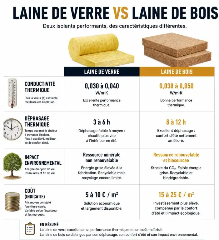 Comparatif laine de verre vs laine de bois pour l'isolation thermique