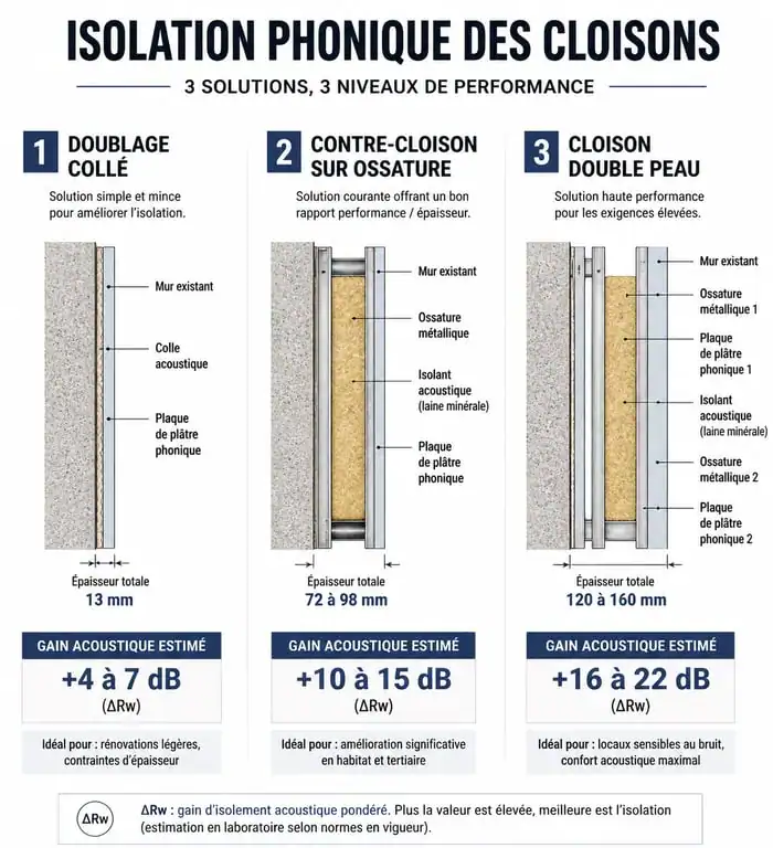 Comparatif des solutions d'isolation cloison entre 2 chambres : épaisseur et performance acoustique