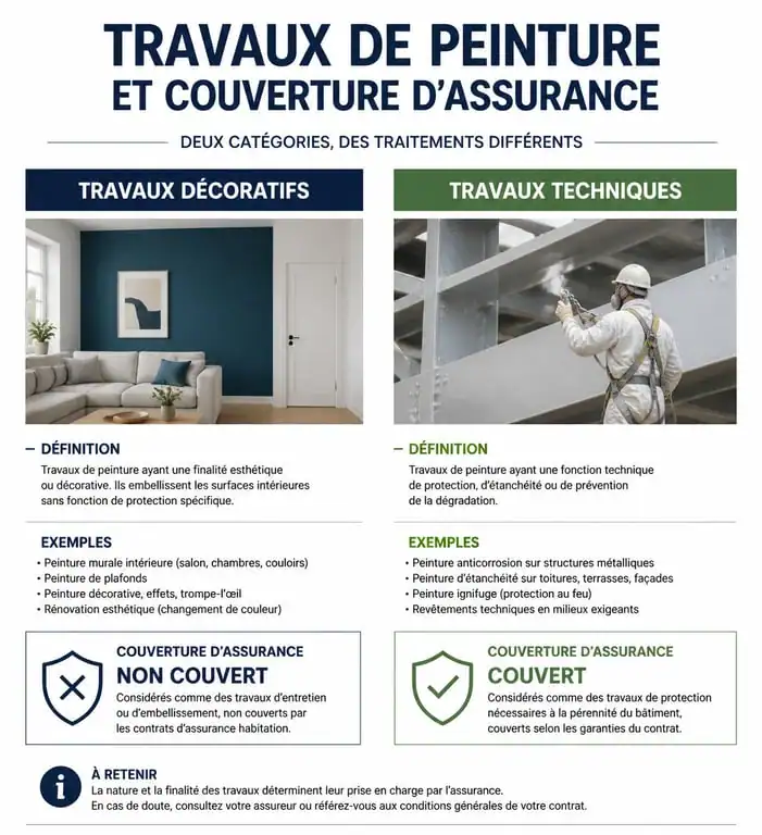 Infographie comparative des garanties décennale et contractuelle pour les travaux de peinture