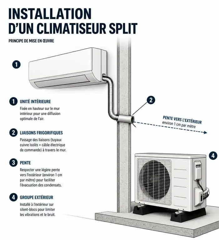 Schéma technique d'installation d'un climatiseur split