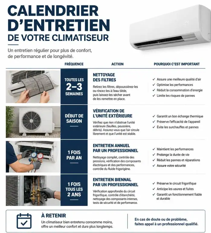 Calendrier d'entretien d'un climatiseur : étapes clés pour l'utilisateur et le professionnel