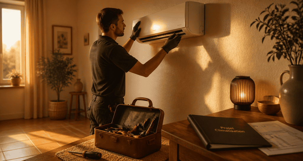 Installer un climatiseur sur mur beige