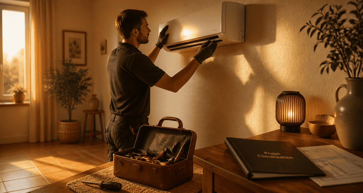 Installer un climatiseur sur mur beige
