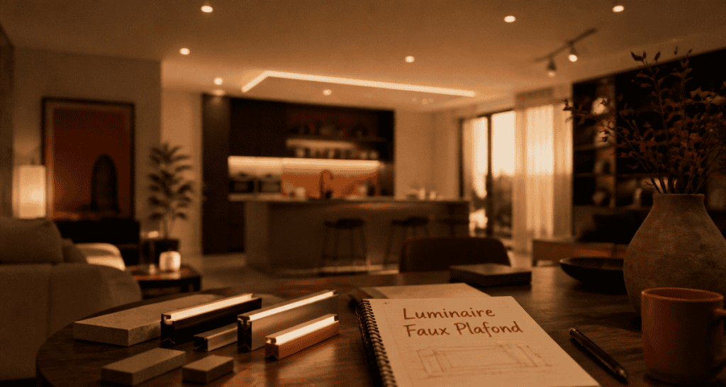 luminaire faux plafond LED salon moderne