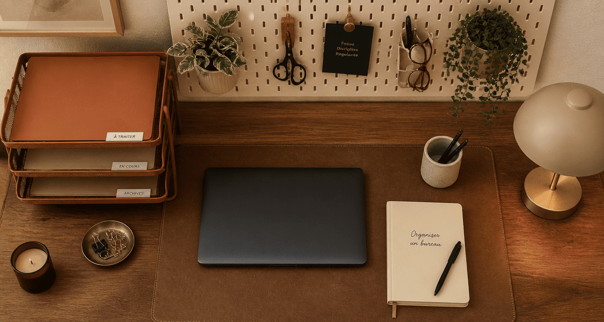 organiser un bureau minimaliste vue du dessus
