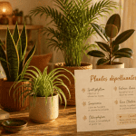 plantes d'interieur depolluante sur table en bois