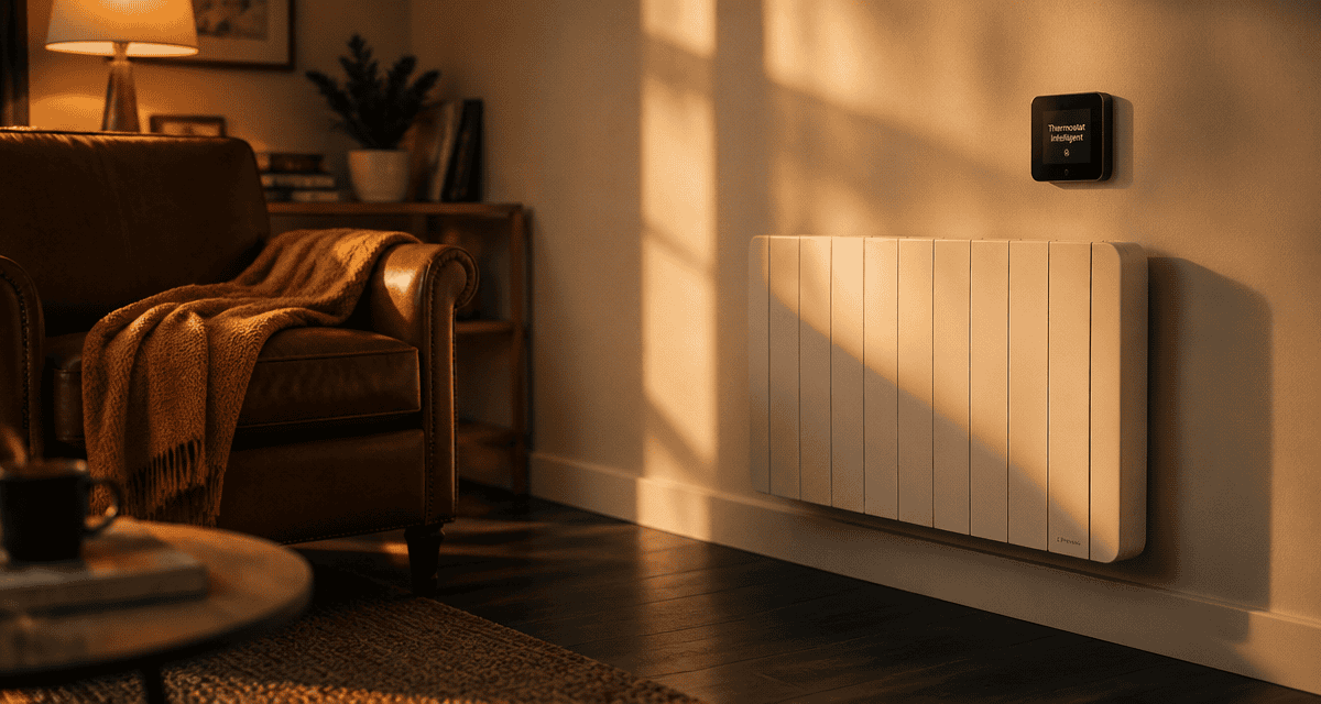 Thermostat chauffage électrique dans salon chaleureux
