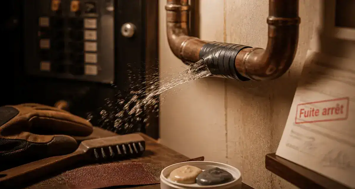 Colmater une fuite d eau sous pression : ruban auto-amalgamant sur tuyau cuivre fissuré