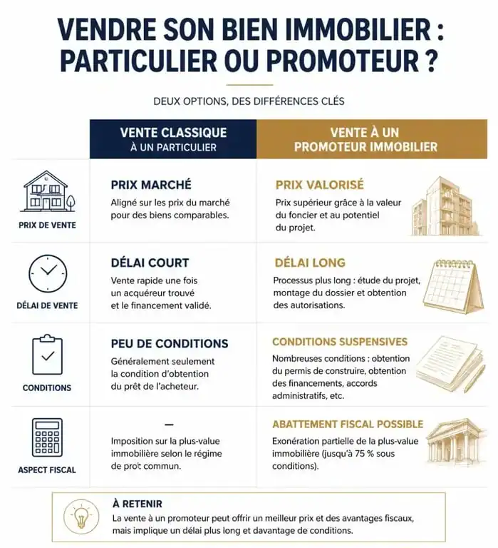 Comparatif vente à un particulier vs vente à un promoteur immobilier