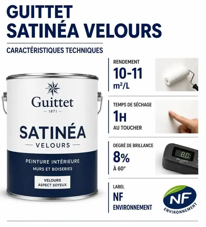 Caractéristiques techniques et performances de la peinture Guittet Satinéa Velours