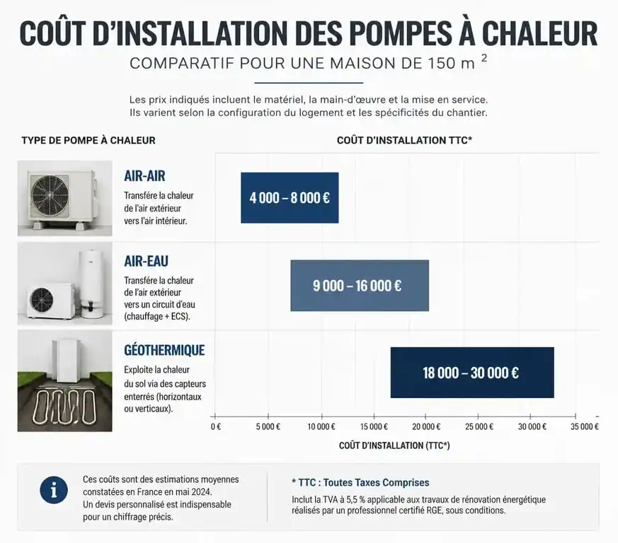 Comparatif des prix des pompes à chaleur pour une maison de 150m2