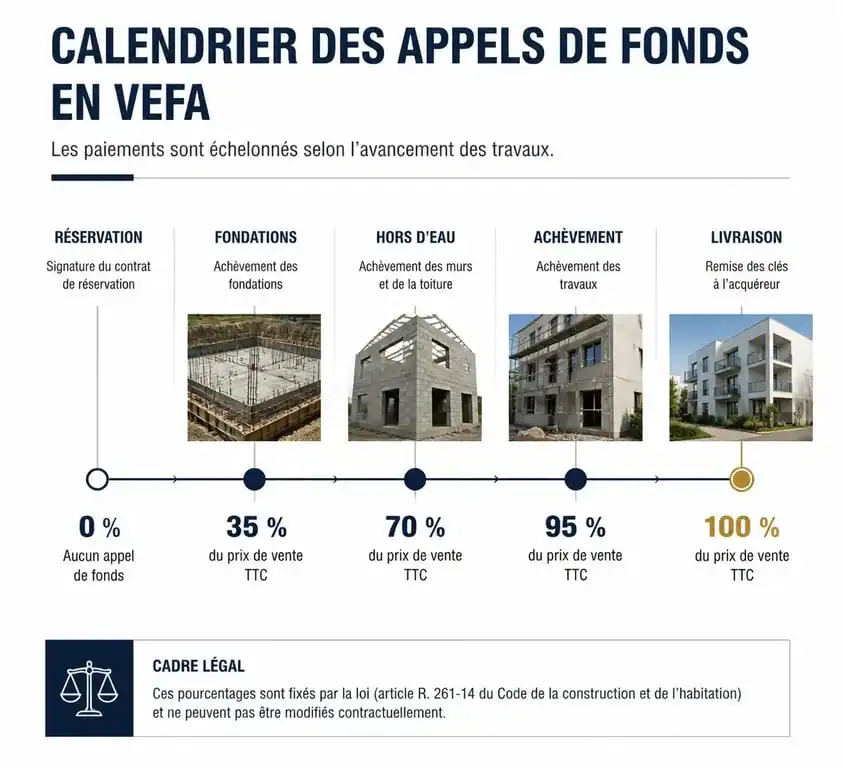 Infographie du calendrier des appels de fonds pour un achat en VEFA