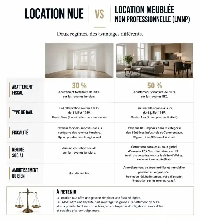 Comparatif fiscal entre location nue et LMNP pour propriétaire souhaitant louer un autre appartement