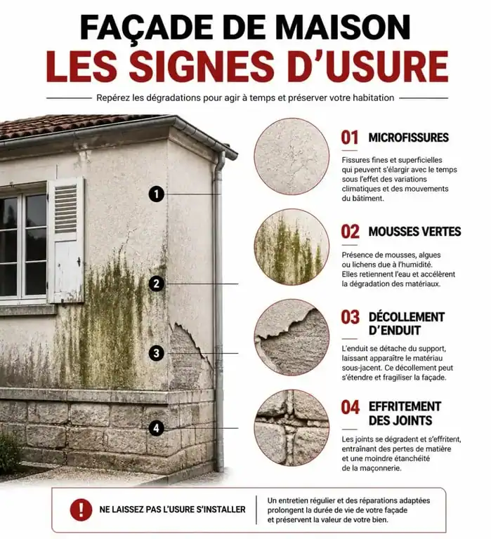 Signes d'usure d'une façade nécessitant un ravalement de façade