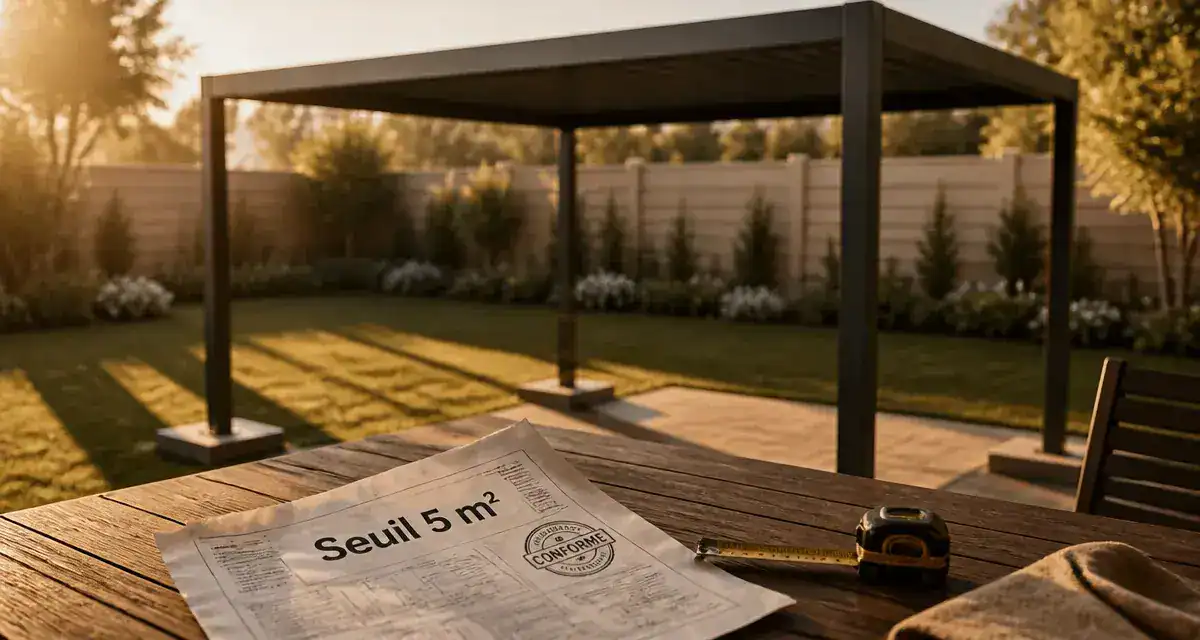 Pergola démontable sans autorisation, seuil 5 m², terrasse jardin