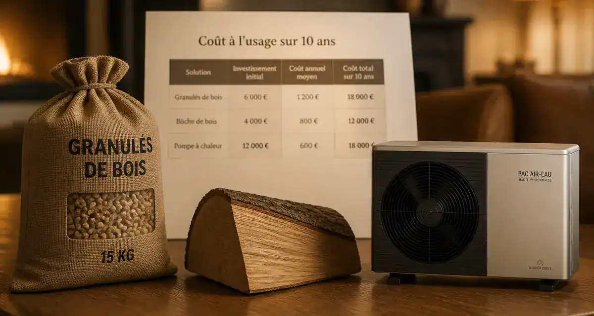 Quel est le chauffage le moins cher : bois à 0,10 €/kWh, alternatives 2026 (granulés, bûches, PAC)