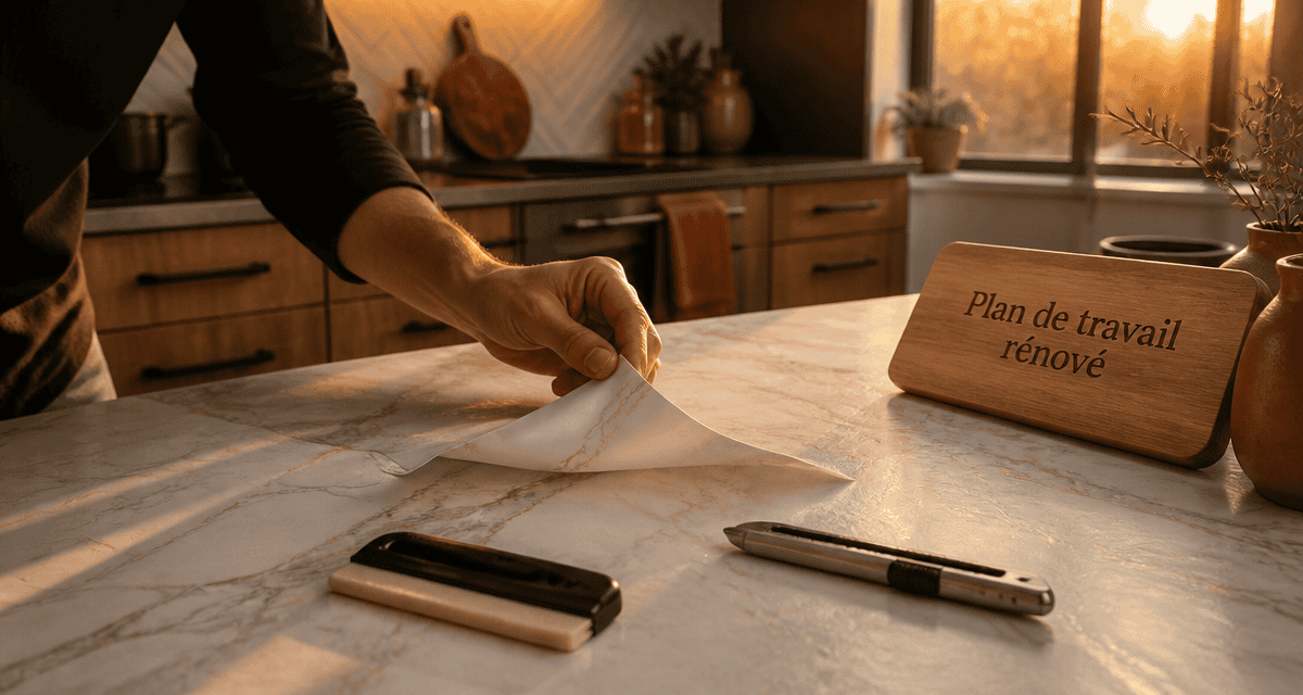 revêtement de plan de travail cuisine marbre posé