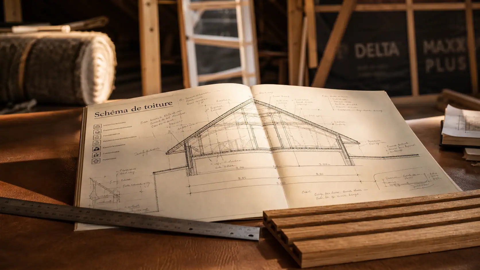 Toiture schéma : plan technique de toiture et charpente