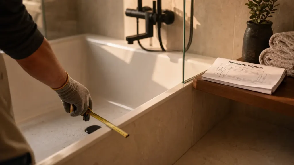 Baignoire de salle de bain d’angle, moderne et élégante