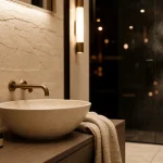 Décoration murale salle de bain : panneau effet pierre minérale en espace humide