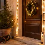 Decoration noel exterieur : guirlande LED blanche chaude près de la porte (IP44)