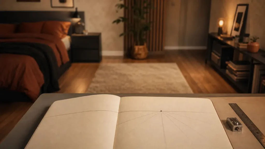 Perspective intérieure : ligne d’horizon, points de fuite et lignes de fuite pour donner de la profondeur