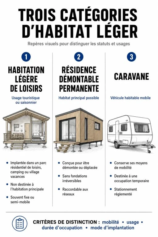 Infographie comparative des statuts juridiques de l'habitat léger en France