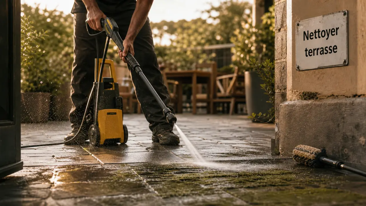 Kärcher pour nettoyer une terrasse : jet sur pierre et mousse