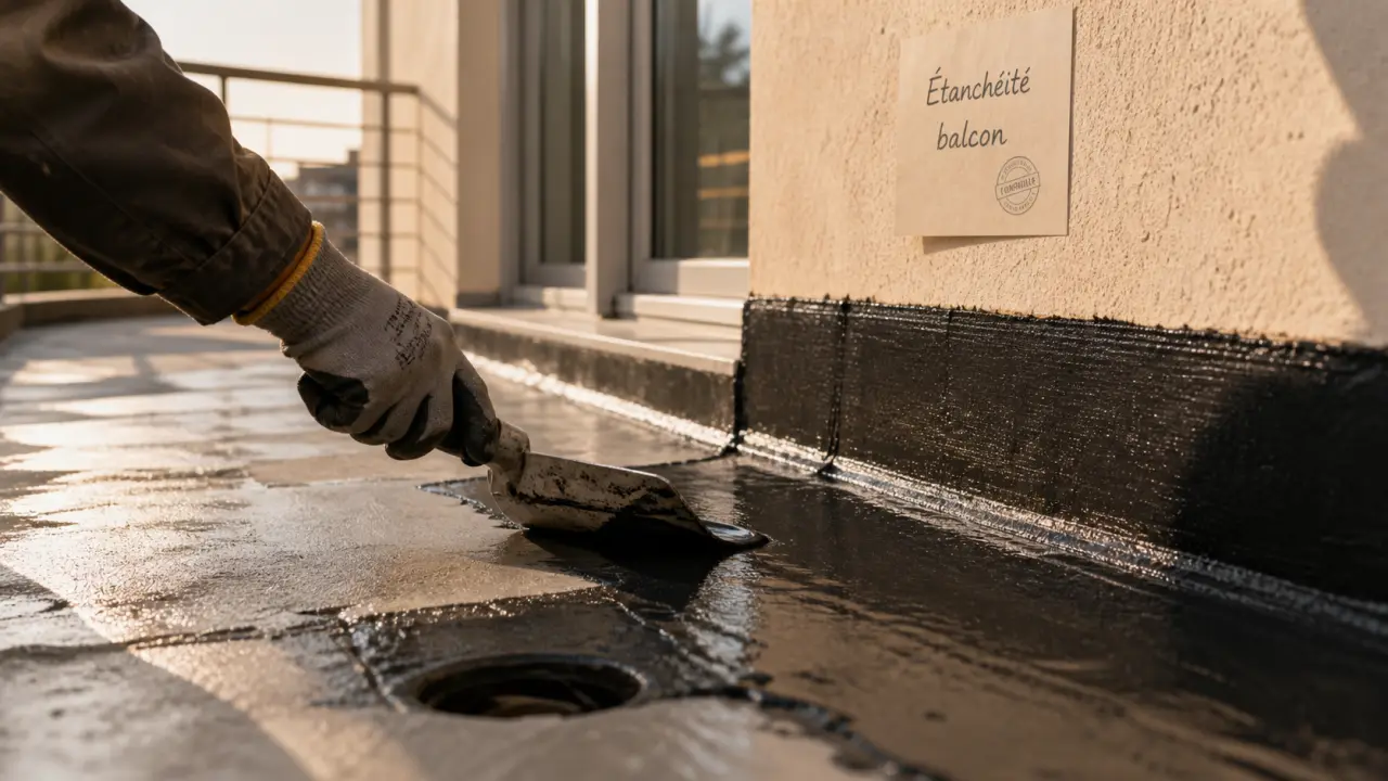 Balcon étanchéité : étanchéité liquide noire sur dalle béton