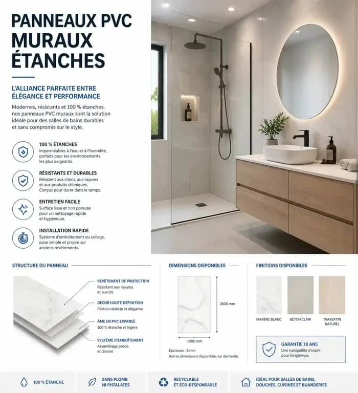 Habillage mur interieur moderne en PVC rigide pour salle de bain