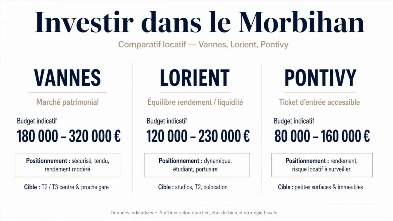 Comparatif de l'investissement immobilier locatif morbihan entre Vannes, Lorient et Pontivy