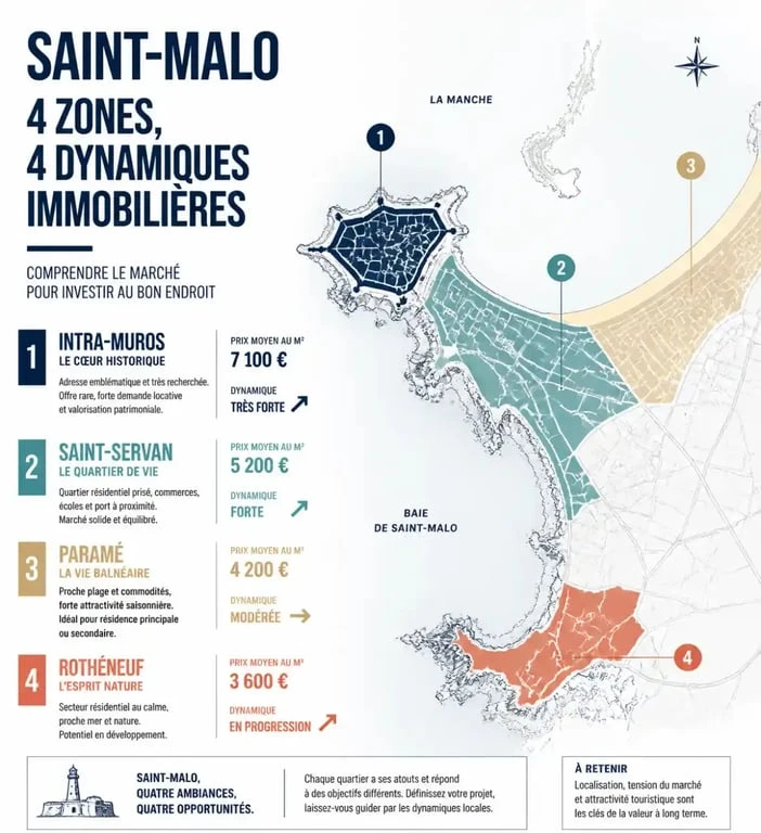 Carte des quartiers de Saint-Malo pour l'investissement locatif