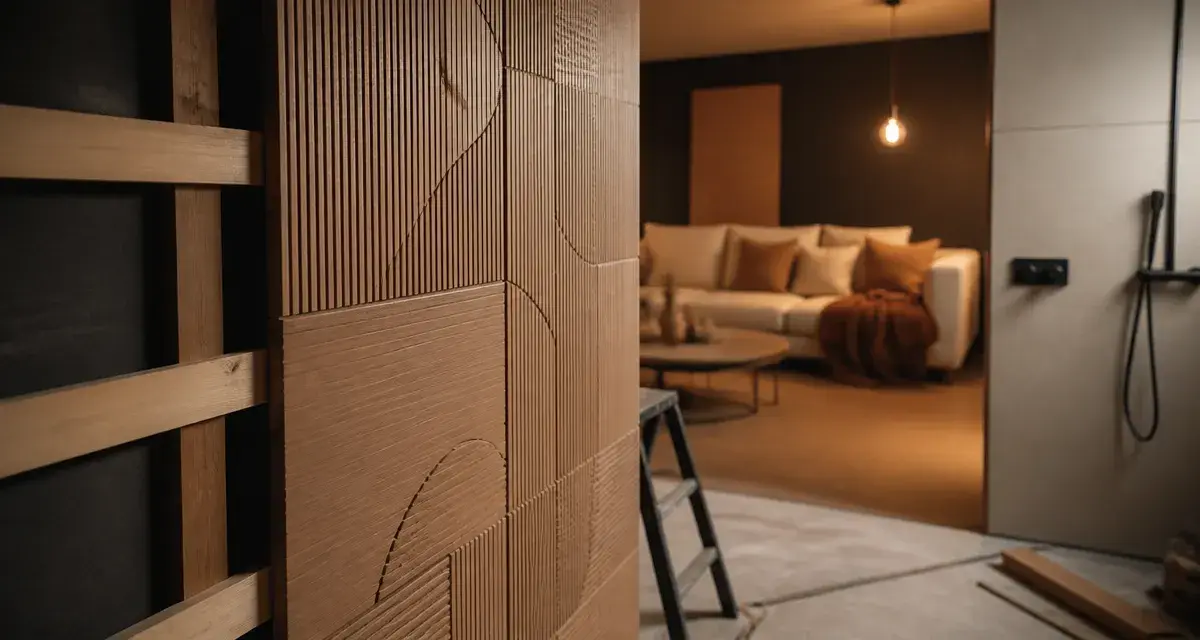 Habillage mur interieur moderne : panneaux muraux 3D et pose sur tasseaux