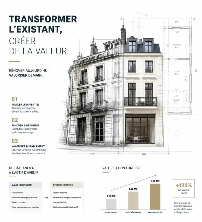 Valorisation et rénovation d'un immeuble par un marchand de biens à Paris