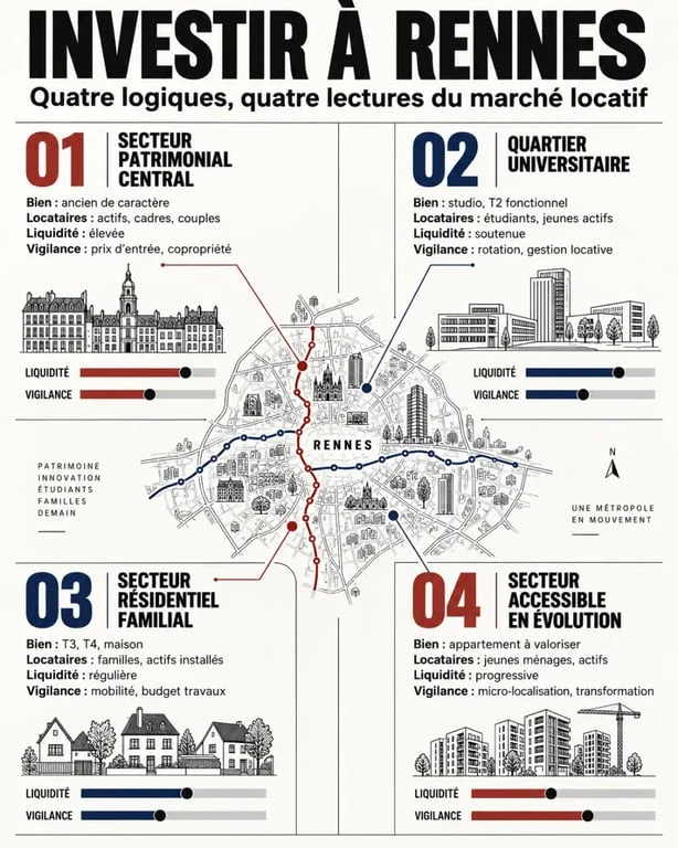 Infographie sur l'investissement immobilier Rennes selon les profils de quartiers et de locataires