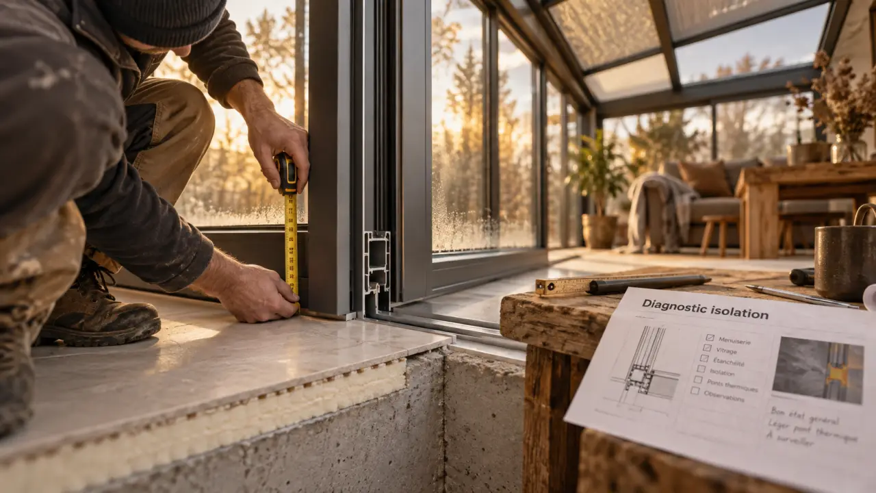 Isolation veranda : diagnostic près d’une jonction aluminium et mesure de pont thermique