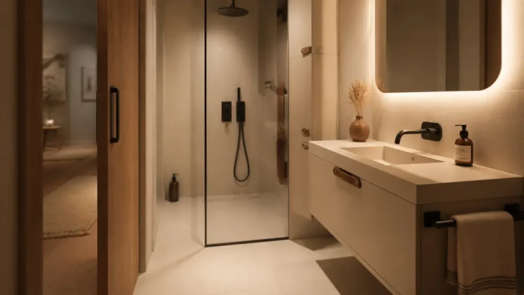 Plan salle de bain 3m2 : douche compacte, WC et circulation sans centimètre perdu