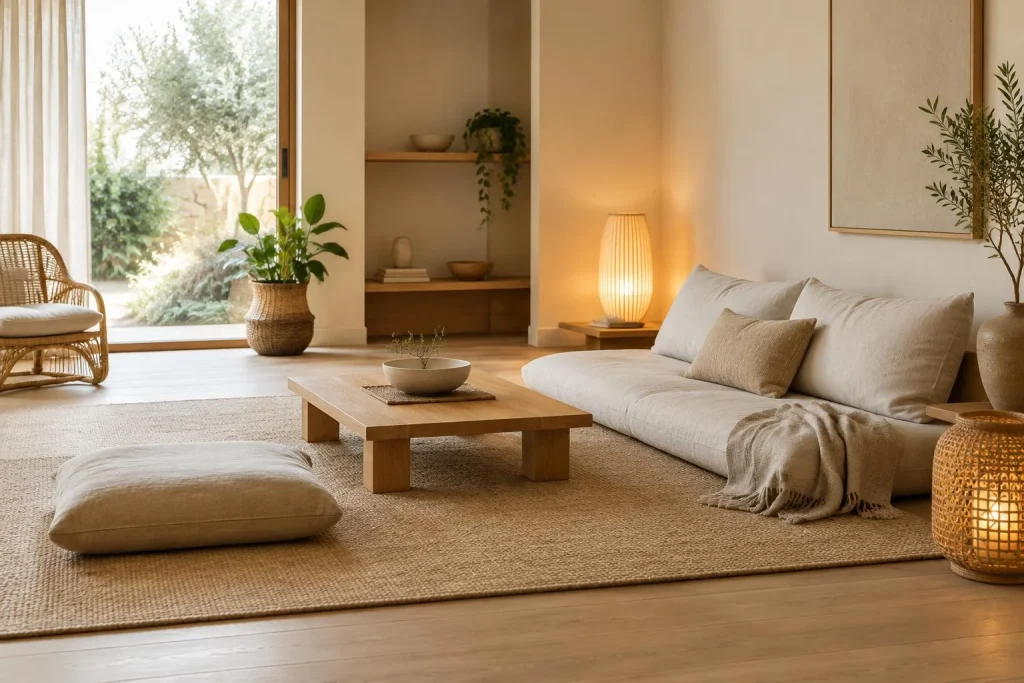 Coin détente zen dans le salon : mobilier bas, lumière douce et erreurs à éviter