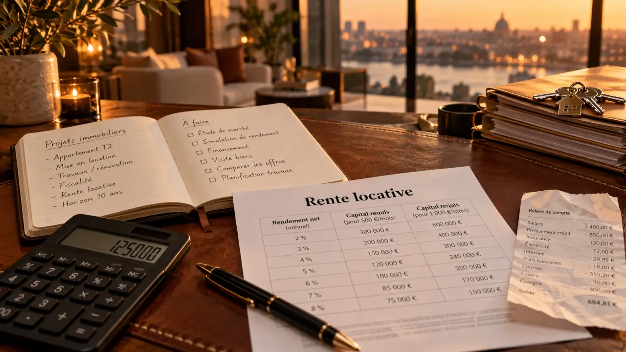 Rentier en immobilier : calcul de rente locative sur carnet et tableau